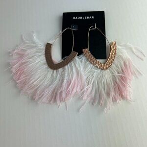Feather Fringe BAUBLEBAR  Earrings  White Pink Rose Gold Color New With Tag